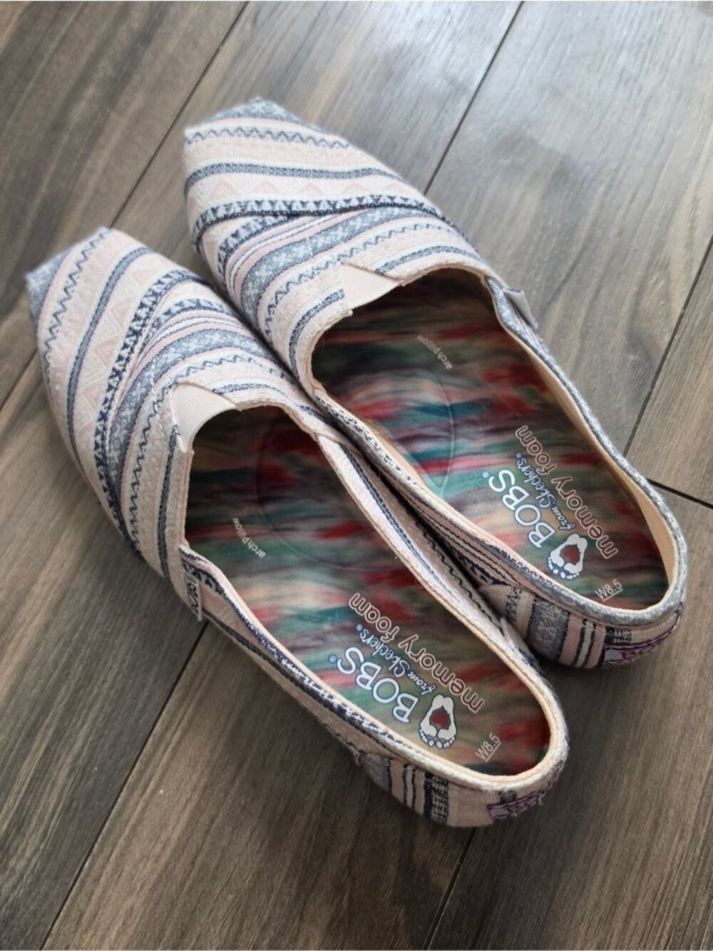 Skechers Pink Blue Striped Slip On Flats US 8.5